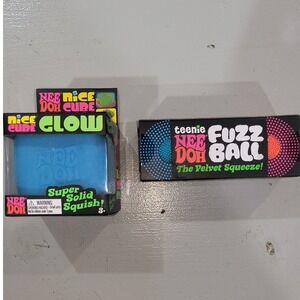 NeeDoh Nice Cube Glow & Teenie Fuzz Ball 3-Pack Sensory Fidget Toy Bundle
